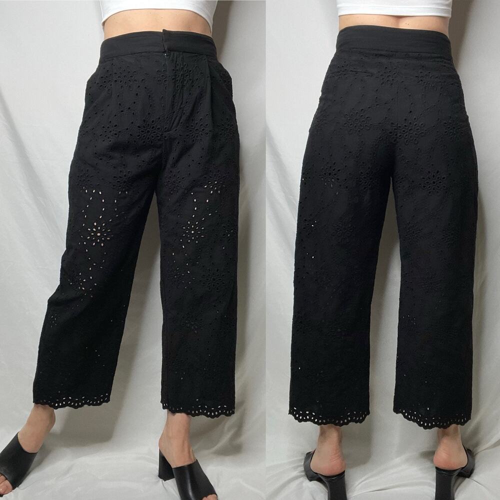 SOLD Zara eyelet lace high rise waist trouser pants cropped ankle trousers black - Picture 17 of 17